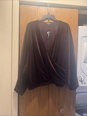 Express Brown Velvet Wrap Top Size: XL